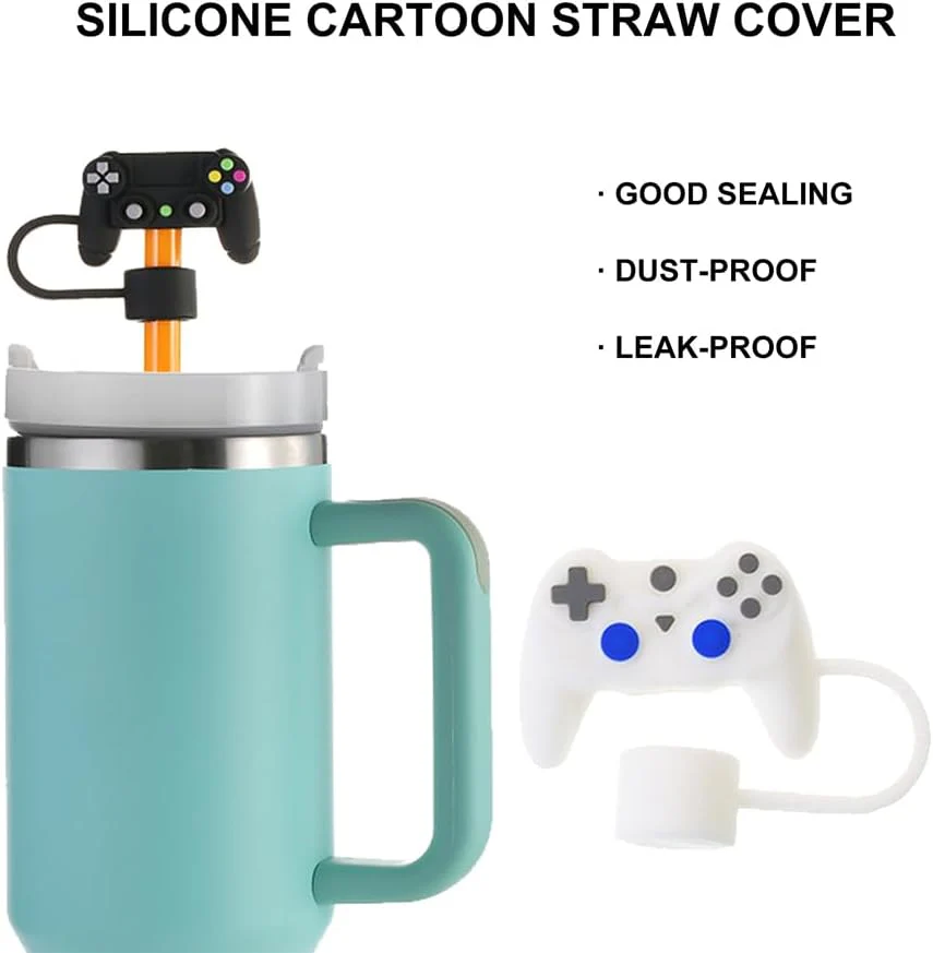4 Pcs Stanley Straw Cover, 0.4 In/10mm Cute Cartoon Dust Proof Stanley Straw Topper Compatible with 30&40 Oz Stanley Cups (Plants and Games) - Image 3