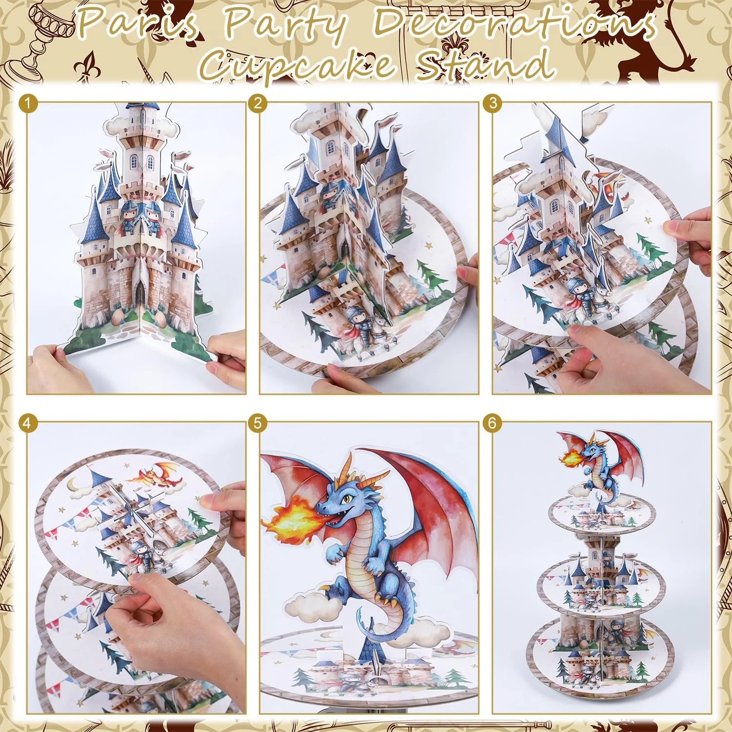 Medieval Dragon Party Decorations - 3 Tier Cupcake Stand Dragon Birthday Party Decorations Dessert Stands Holders - Image 4
