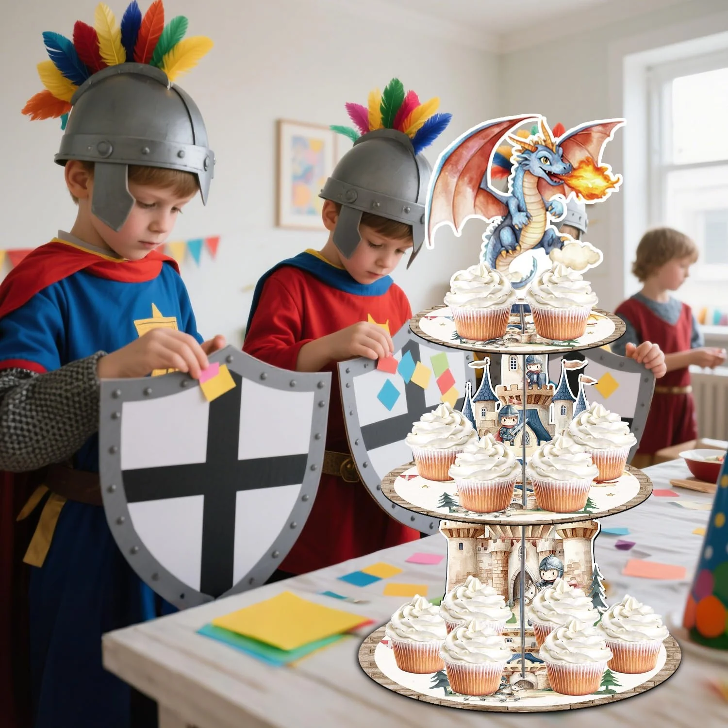 Medieval Dragon Party Decorations - 3 Tier Cupcake Stand Dragon Birthday Party Decorations Dessert Stands Holders - Image 5