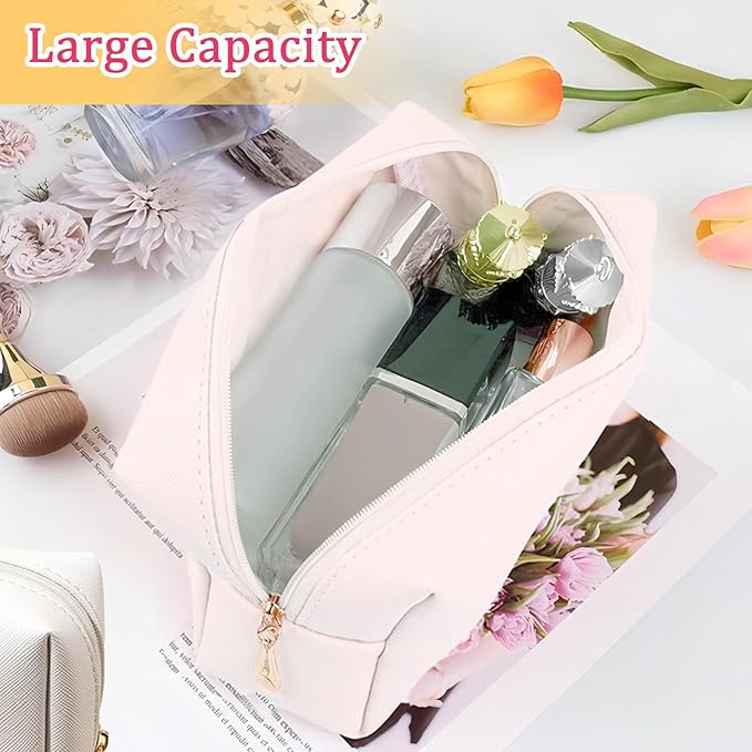 Personalized Initial Letter Makeup Bag,Preppy Patch Makeup Bag,PU Waterproof Travel Toiletry Bag- White Y - Image 3