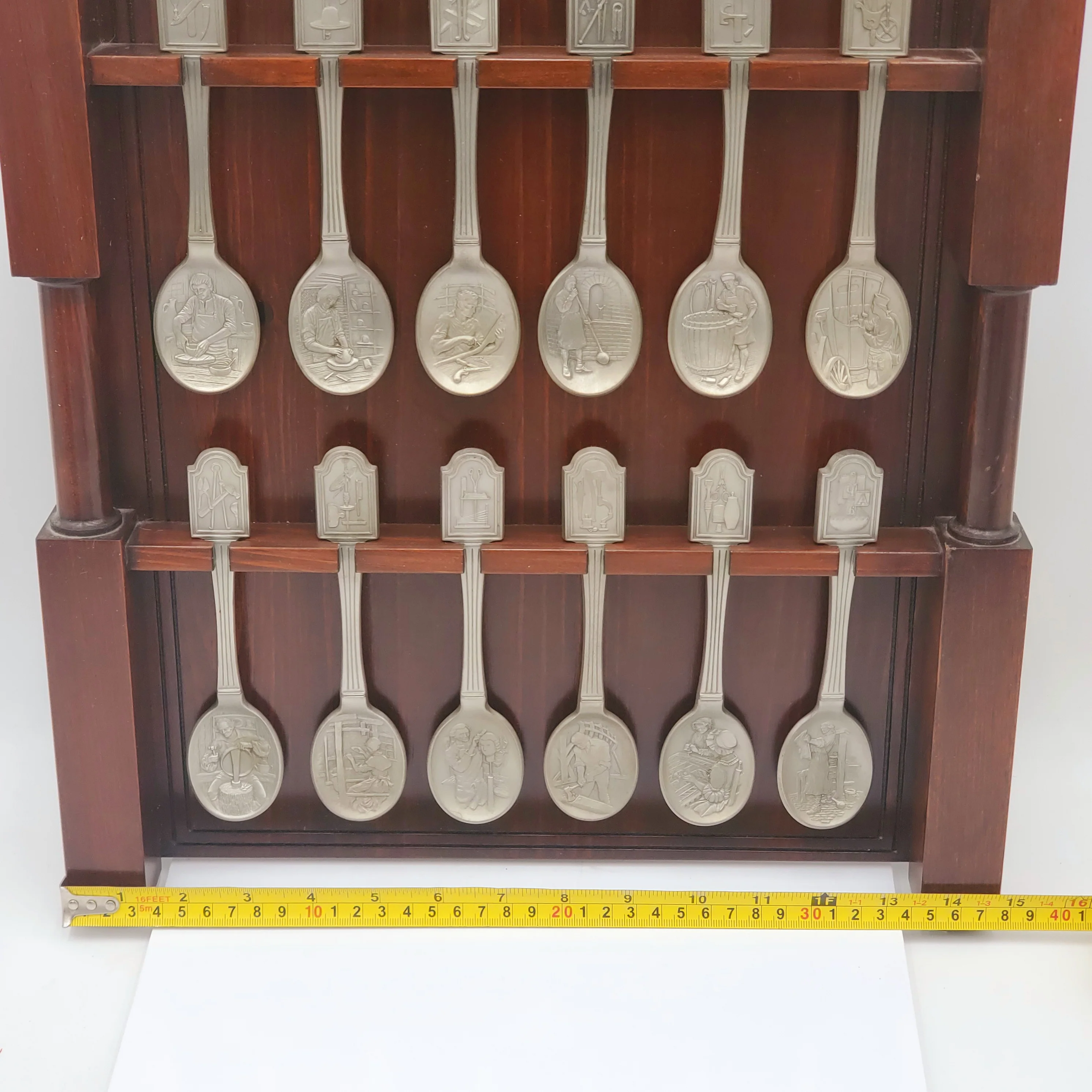 The Craftsmen of America Spoon Collection-Issued in limited edition by The Franklin Mint in 1977-Pewter Spoons- Come with Display Shelf - Image 3