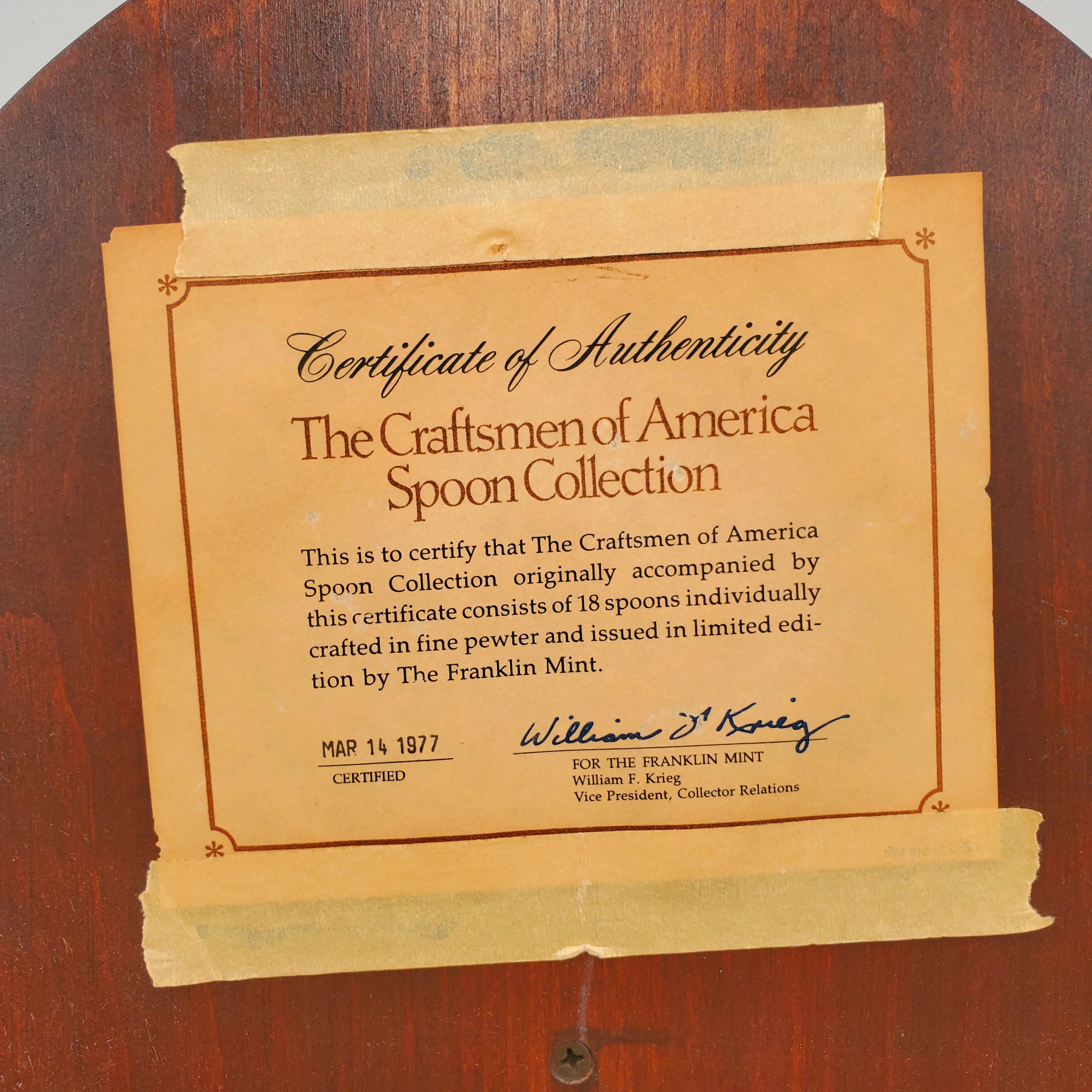 The Craftsmen of America Spoon Collection-Issued in limited edition by The Franklin Mint in 1977-Pewter Spoons- Come with Display Shelf - Image 5