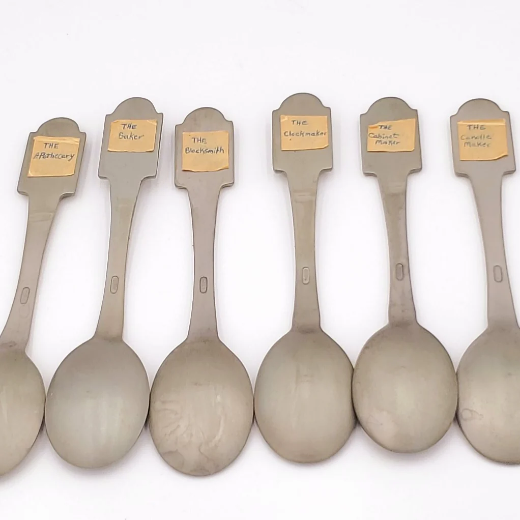 The Craftsmen of America Spoon Collection-Issued in limited edition by The Franklin Mint in 1977-Pewter Spoons- Come with Display Shelf - Image 7