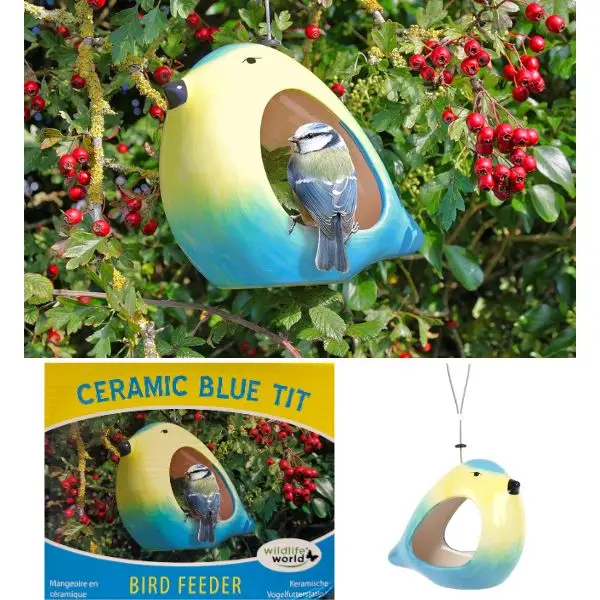 Wildlife World - Ceramic Blue Bird Feeder - Hi-Fire Ceramic - Steel Hanging Wire - Drainage Holes - Image 3
